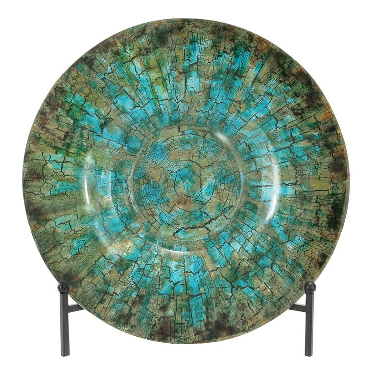 GREEN GLASS GEOMETRIC MOSAIC INSPIRED CHARGER WITH STAND