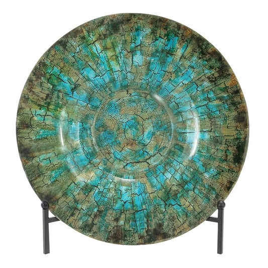 GREEN GLASS GEOMETRIC MOSAIC INSPIRED CHARGER WITH STAND