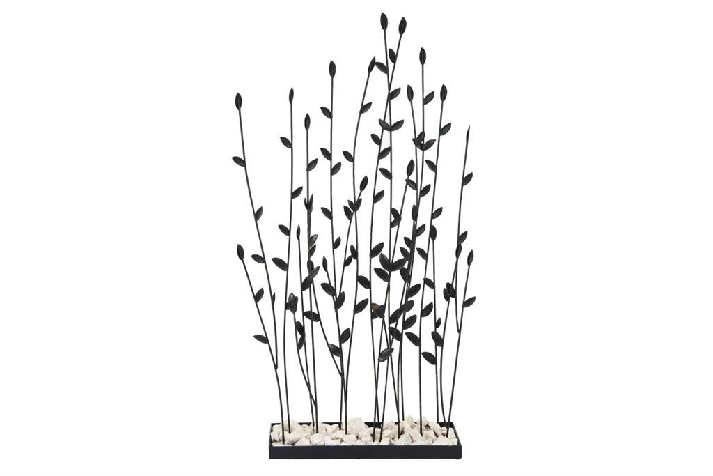 BLACK METAL FLORAL SCULPTURE WITH LOOSE STONES,