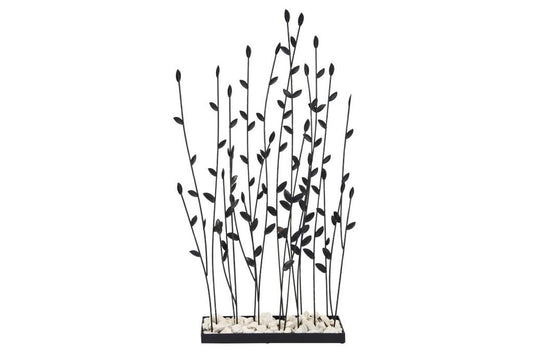 BLACK METAL FLORAL SCULPTURE WITH LOOSE STONES,