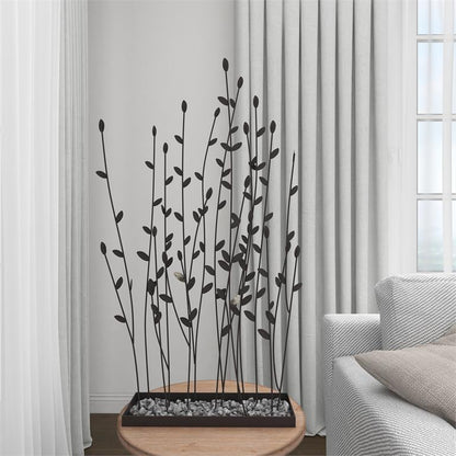 BLACK METAL FLORAL SCULPTURE WITH LOOSE STONES,