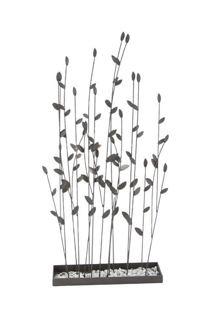 BLACK METAL FLORAL SCULPTURE WITH LOOSE STONES,