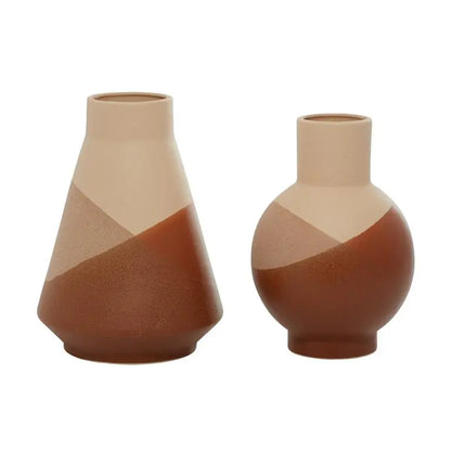 Tan Ceramic Modern Vase, Large 12", Small 11"H