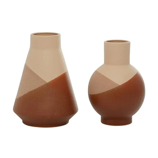 Tan Ceramic Modern Vase, Large 12", Small 11"H
