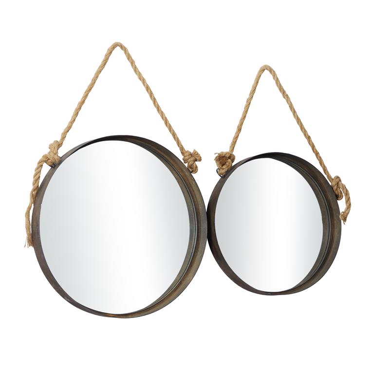 BROWN METAL INDUSTRIAL WALL MIRROR