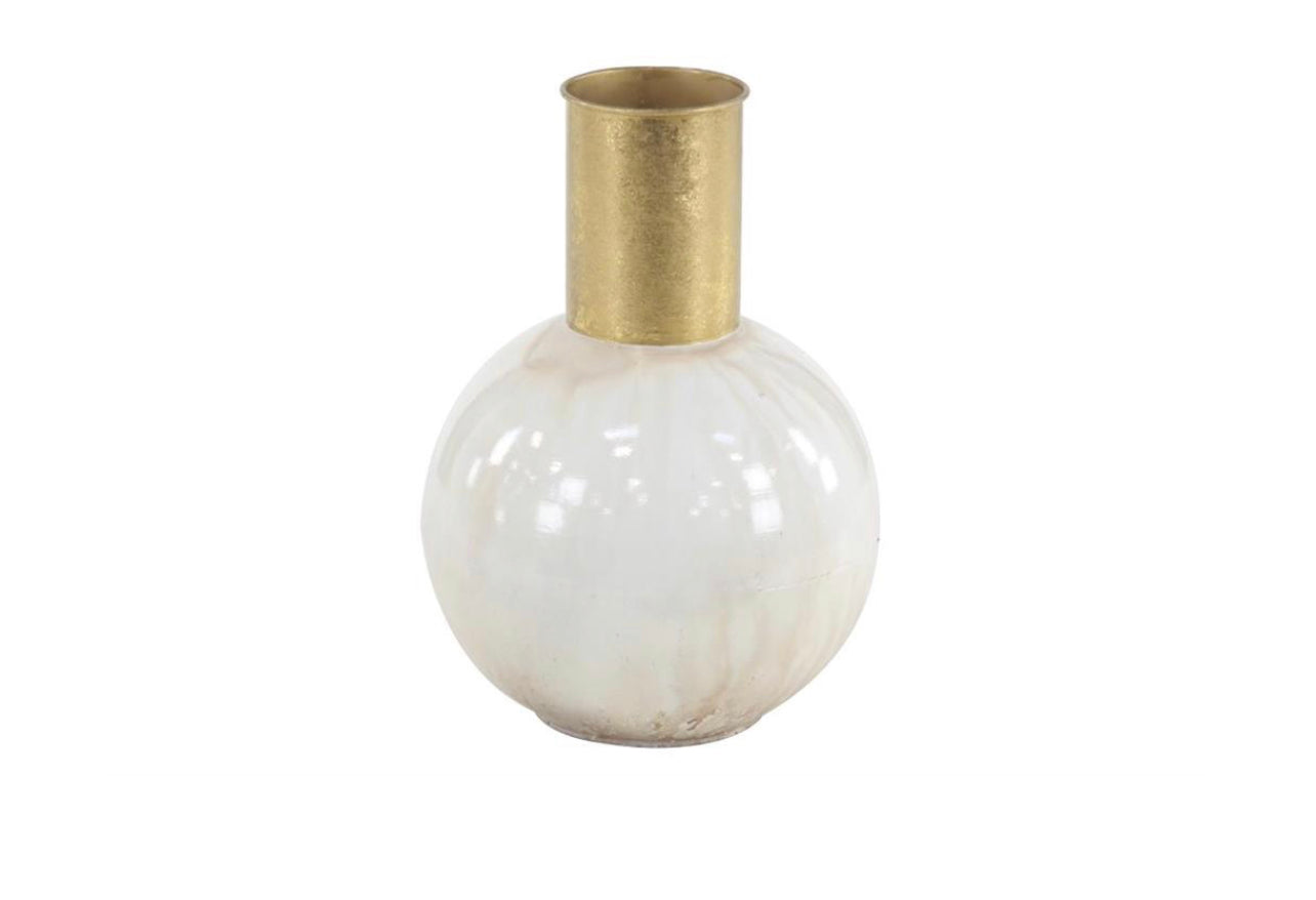 COSMOPOLITAN WHITE METAL VASE WITH GOLD ACCENT