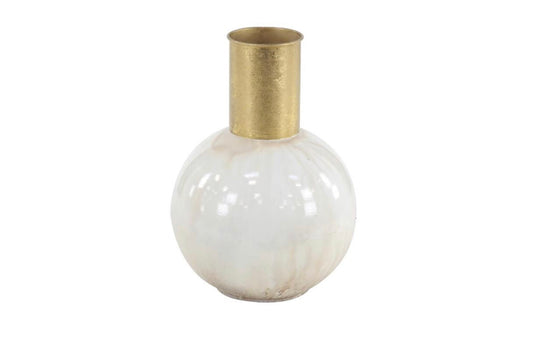 COSMOPOLITAN WHITE METAL VASE WITH GOLD ACCENT
