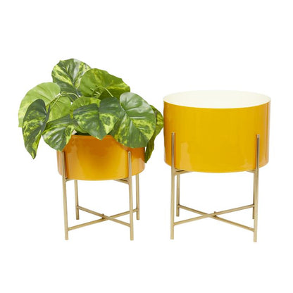 COSMOLIVING BY COSMOPOLITAN YELLOW METAL MODERN PLANTER