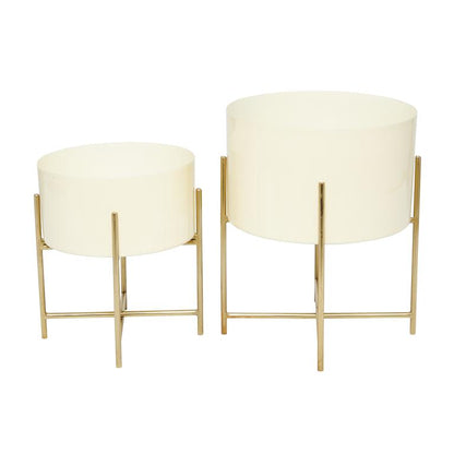 COSMOPOLITAN CREAM METAL PLANTER WITH REMOVABLE STAND
