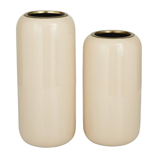 CREAM METAL VASE,
