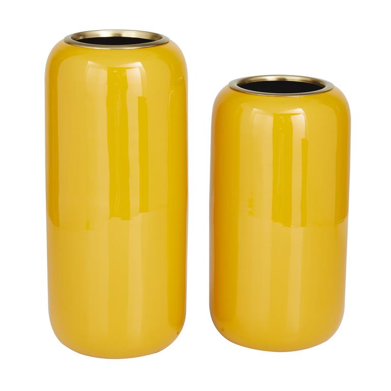 YELLOW METAL VASE,