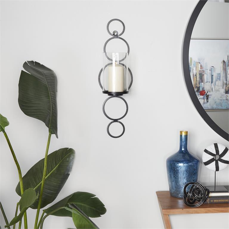 COSMOLIVING BY COSMOPOLITAN BLACK METAL WALL SCONCE,