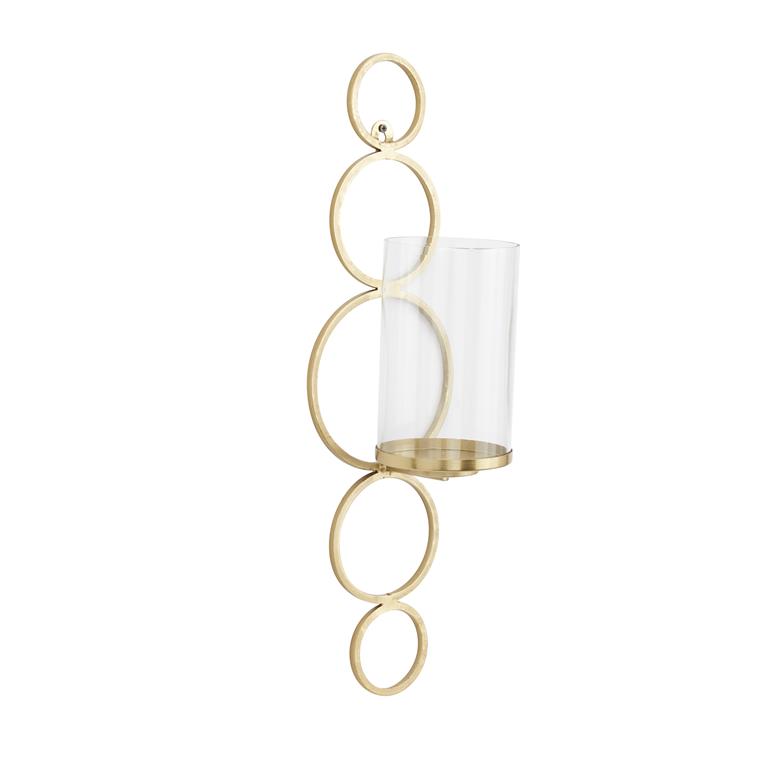 COSMOLIVING BY COSMOPOLITAN GOLD METAL CIRCLE WALL SCONCE WITH GLASS HOLDER