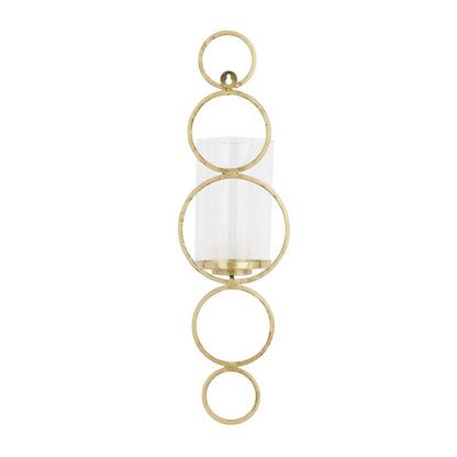 COSMOLIVING BY COSMOPOLITAN GOLD METAL CIRCLE WALL SCONCE WITH GLASS HOLDER