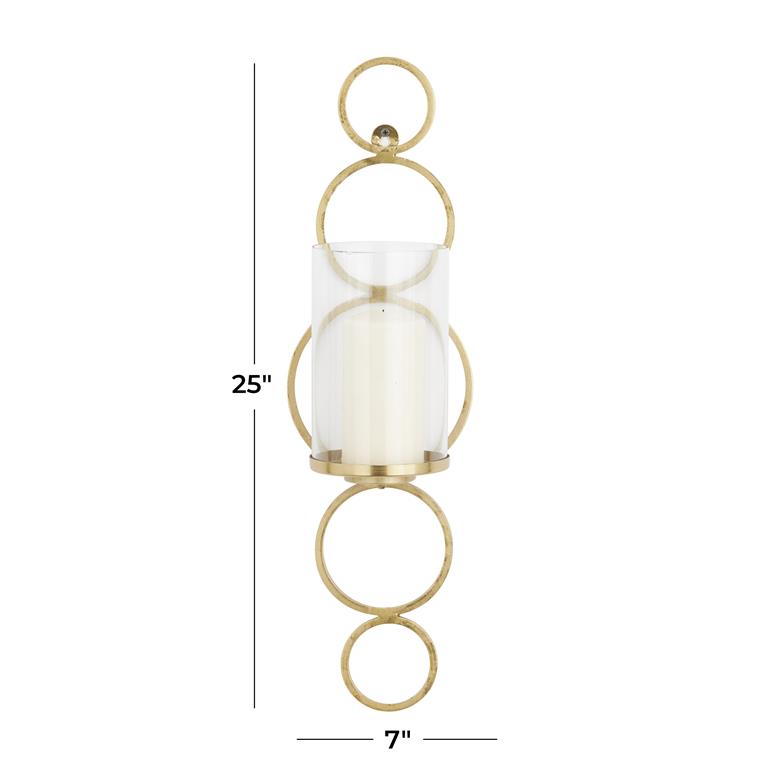 COSMOLIVING BY COSMOPOLITAN GOLD METAL CIRCLE WALL SCONCE WITH GLASS HOLDER