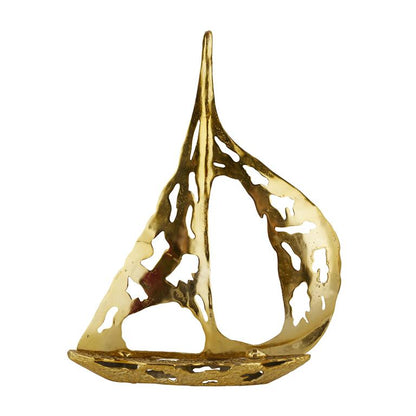 GOLD ALUMINUM SAIL BOAT SCULPTURE WITH CUT OUT DESIGNS