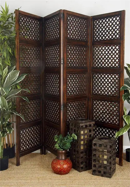 Brown Wood Traditional Room Divider Screen