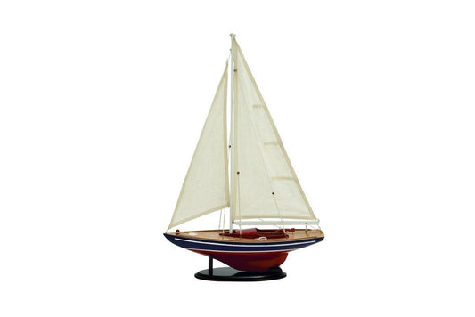 DARK BROWN WOOD SAIL BOAT SCULPTURE WITH LIFELIKE RIGGING