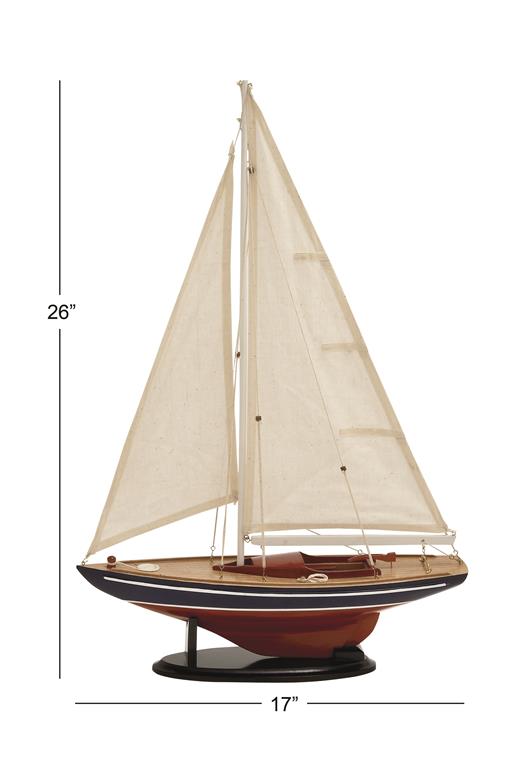 DARK BROWN WOOD SAIL BOAT SCULPTURE WITH LIFELIKE RIGGING