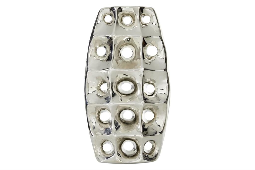 SILVER CERAMIC VASE WITH CUT OUT DESIGNS