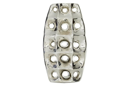 SILVER CERAMIC VASE WITH CUT OUT DESIGNS