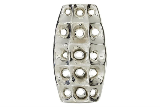 SILVER CERAMIC VASE WITH CUT OUT DESIGNS