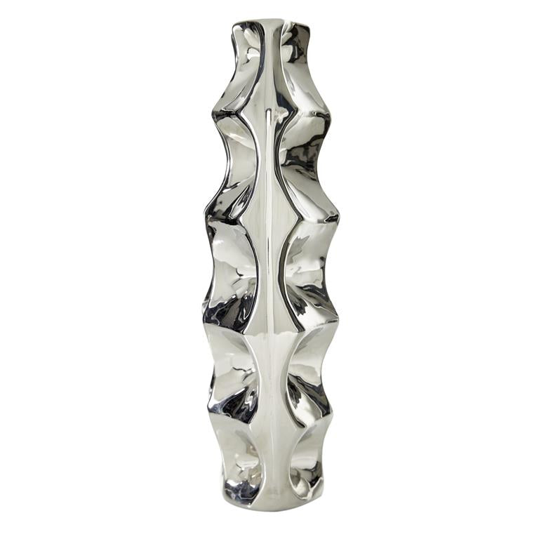 SILVER CERAMIC VASE WITH CUT OUT DESIGNS