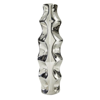 SILVER CERAMIC VASE WITH CUT OUT DESIGNS