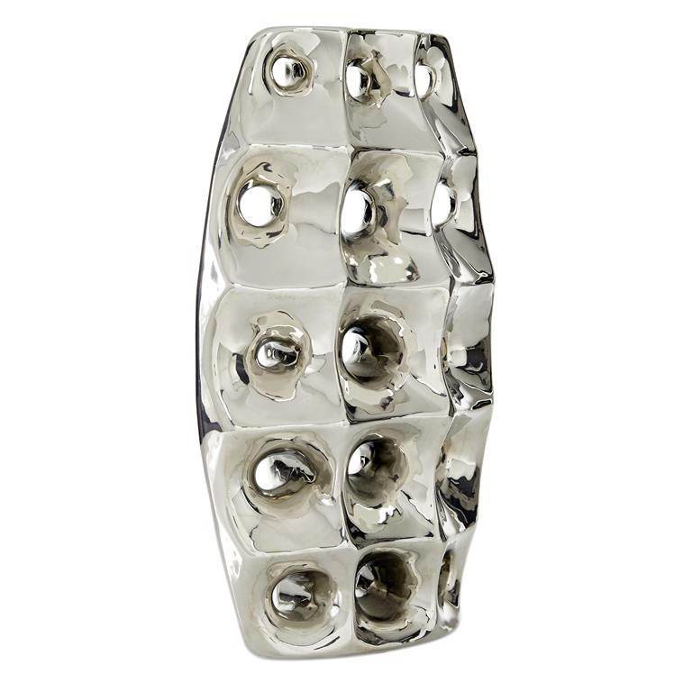 SILVER CERAMIC VASE WITH CUT OUT DESIGNS