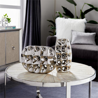 SILVER CERAMIC VASE WITH CUT OUT DESIGNS