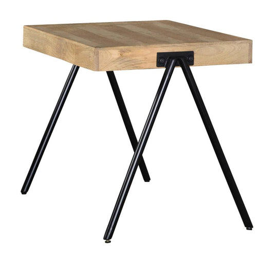 Square End Table with Metal Legs Natural and Black