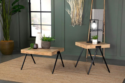 Square End Table with Metal Legs Natural and Black