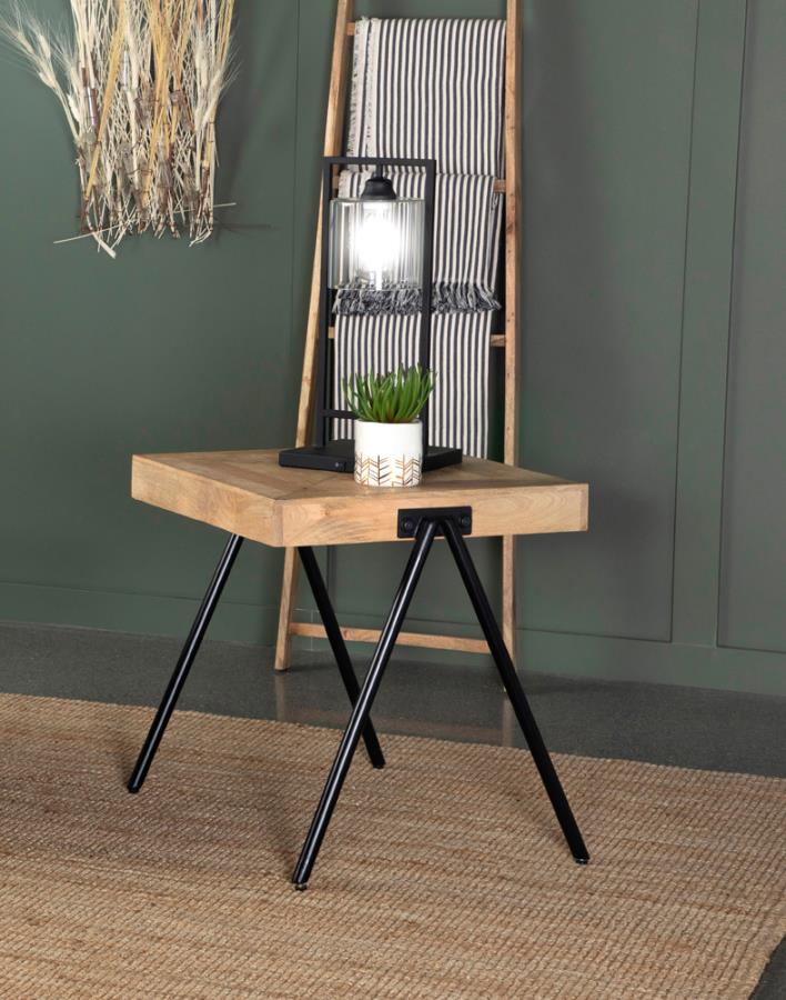 Square End Table with Metal Legs Natural and Black