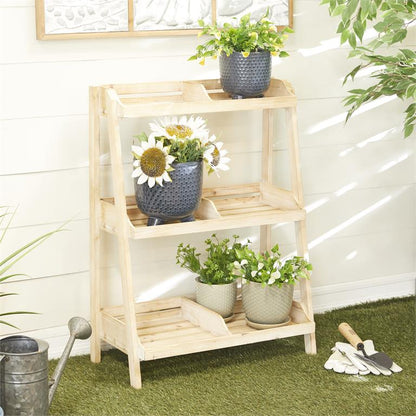 BROWN WOOD INDOOR OUTDOOR 3 TIER PLANTSTAND