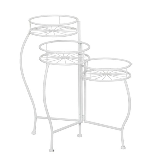 WHITE METAL STARBURST INDOOR OUTDOOR 3 TIER PLANTSTAND