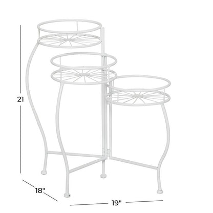 WHITE METAL STARBURST INDOOR OUTDOOR 3 TIER PLANTSTAND