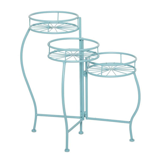 BLUE METAL STARBURST INDOOR OUTDOOR 3 TIER PLANTSTAND