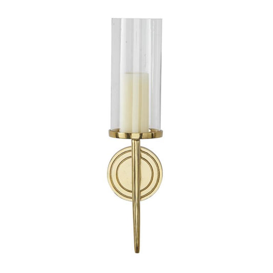 GOLD ALUMINUM WALL SCONCE WITH GLASS HOLDER,