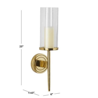 GOLD ALUMINUM WALL SCONCE WITH GLASS HOLDER,