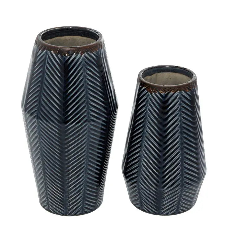 Dark Blue Ceramic Contemporary Vase