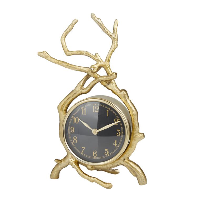 GOLD ALUMINUM CLOCK WITH BRANCH ACCENTS