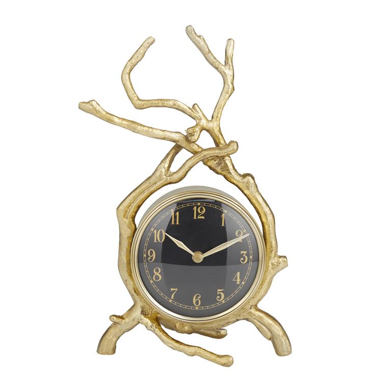 GOLD ALUMINUM CLOCK WITH BRANCH ACCENTS