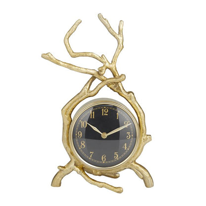 GOLD ALUMINUM CLOCK WITH BRANCH ACCENTS