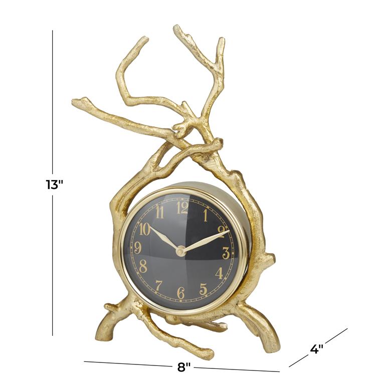 GOLD ALUMINUM CLOCK WITH BRANCH ACCENTS