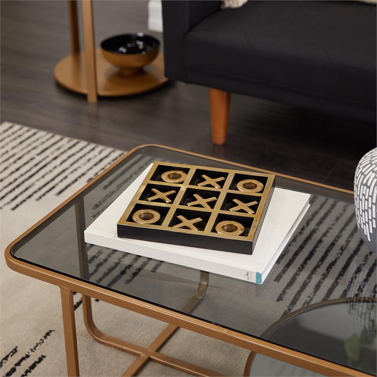 GOLD ALUMINUM TIC TAC TOE GAME SET WITH GOLD INLAY,