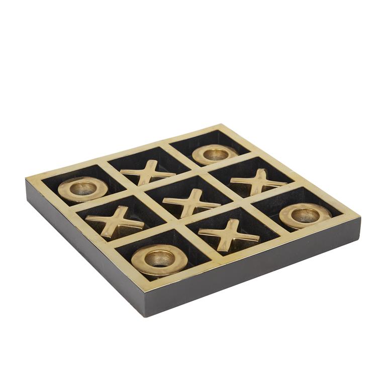GOLD ALUMINUM TIC TAC TOE GAME SET WITH GOLD INLAY,