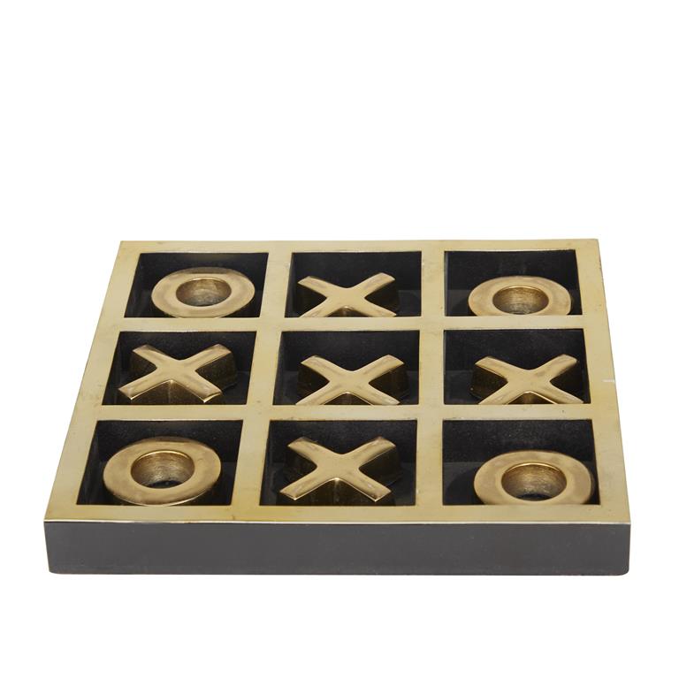 GOLD ALUMINUM TIC TAC TOE GAME SET WITH GOLD INLAY,