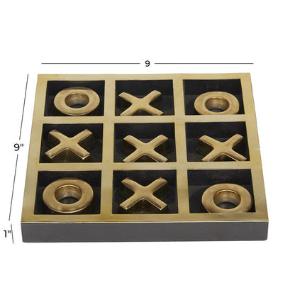 GOLD ALUMINUM TIC TAC TOE GAME SET WITH GOLD INLAY,