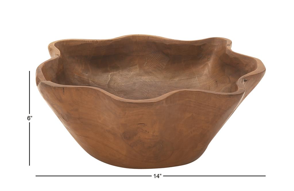 BROWN TEAK WOOD HANDMADE LIVE EDGE FREE FORM DECORATIVE BOWL,