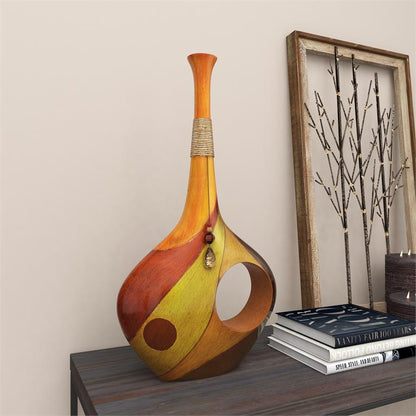 MULTI COLORED POLYSTONE VASE WITH CRYSTAL ACCENT,